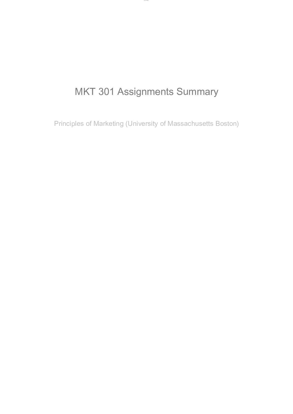 Preview image for MKT 301 Assignments Summary